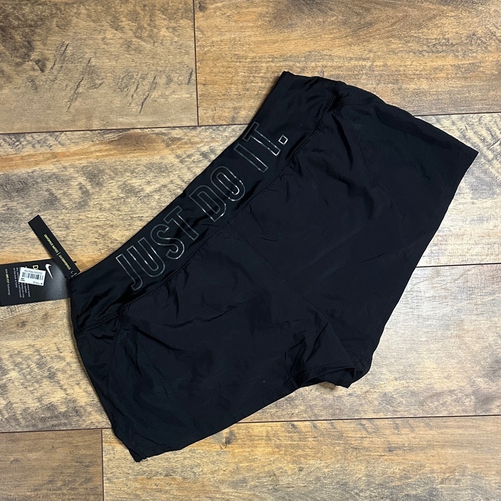 NIKE Women’s Black 'Just Do It' Athletic Shorts with Brief, Size L, NWT